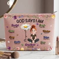 Birth Flower God Says I Am - Personalized Makeup Bag