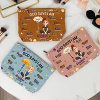 Birth Flower God Says I Am - Personalized Makeup Bag