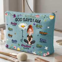 Birth Flower God Says I Am - Personalized Makeup Bag