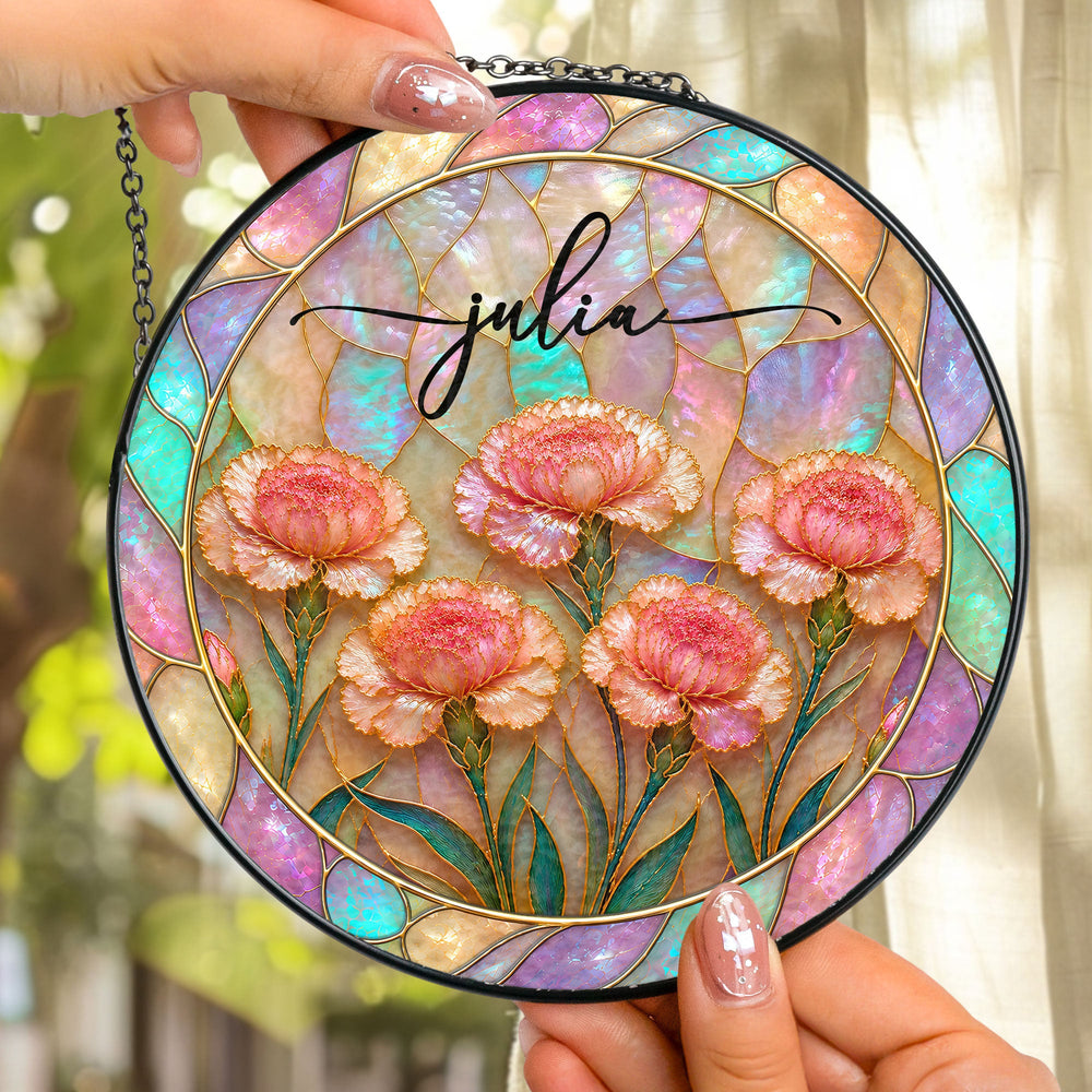 Birth Flower Mother Of Pearl Home Decor - Personalized Window Hanging Suncatcher | Elegant Floral Gift