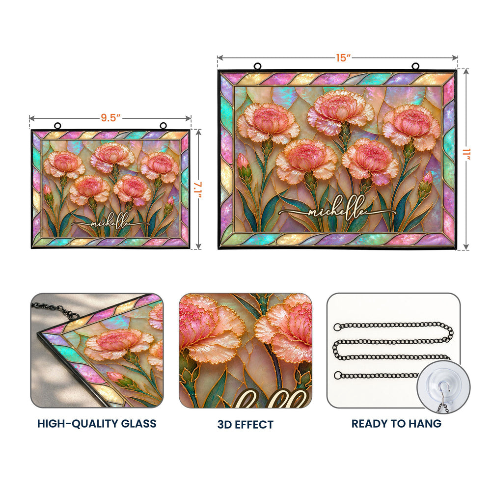 Birth Flower Mother-Of-Pearl Home Decor - Personalized Window Hanging Suncatcher | Floral Decor Gift