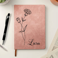 Birth Month Flower Notebook Custom Journal Birthday Gift - Personalized Leather Journal