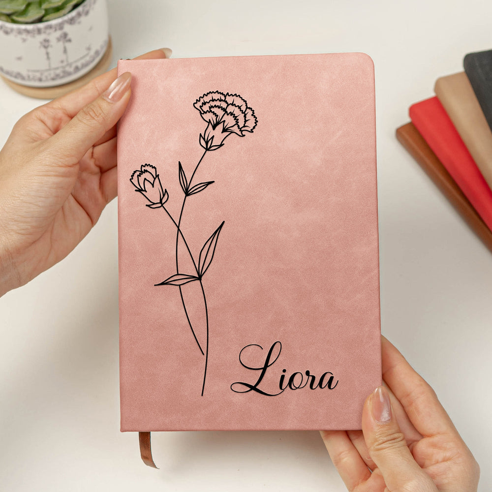 Birth Month Flower Notebook Custom Journal Birthday Gift - Personalized Leather Journal