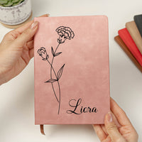 Birth Month Flower Notebook Custom Journal Birthday Gift - Personalized Leather Journal