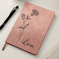 Birth Month Flower Notebook Custom Journal Birthday Gift - Personalized Leather Journal