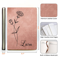 Birth Month Flower Notebook Custom Journal Birthday Gift - Personalized Leather Journal