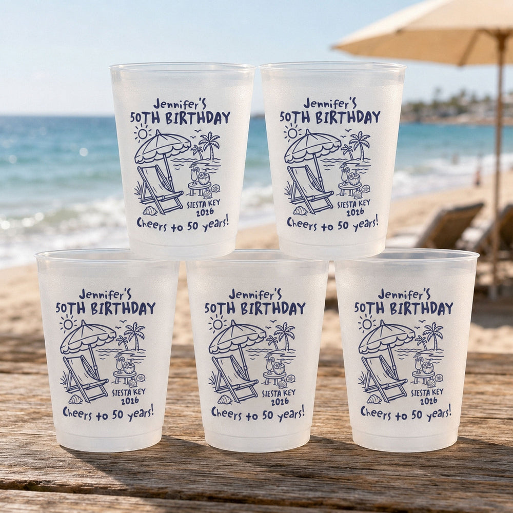 Custom Beach Birthday Frosted Cups – Personalized Party Favors