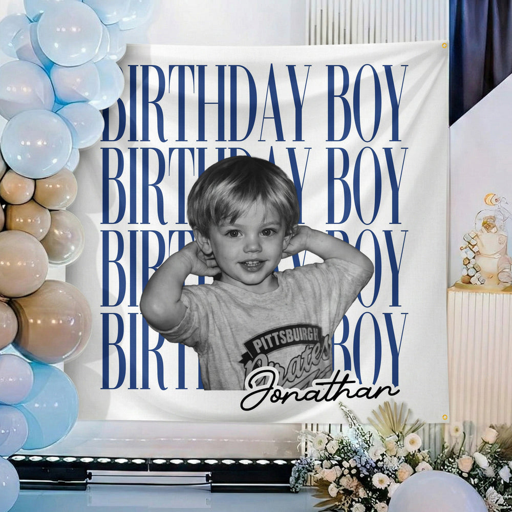 Personalized Childhood Photo Birthday Backdrop – Custom Face Party Decoration Banner