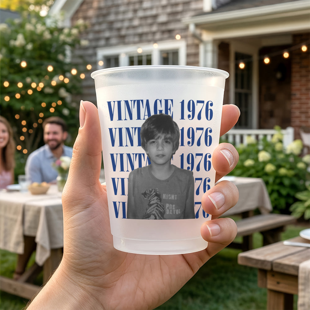 Custom Vintage Photo Birthday Frosted Cups – Personalized Party Favors