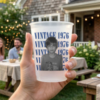 Custom Vintage Photo Birthday Frosted Cups – Personalized Party Favors