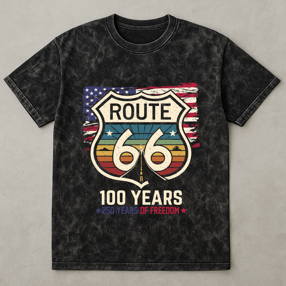 100 Years Route 66 250 Years USA - Acid Wash T‑Shirt