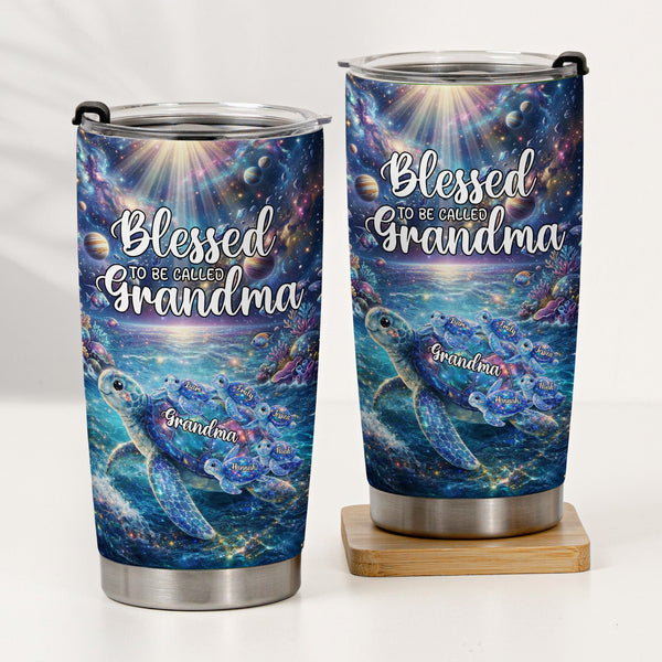 Blessed To Being Called Grandma Turtle With Kids' Names - Personalized Tumbler