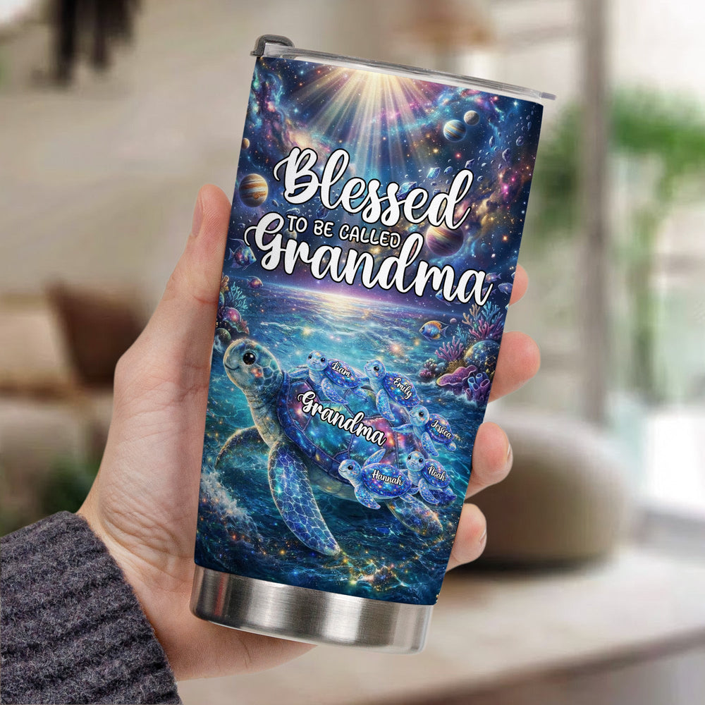 Blessed To Being Called Grandma Turtle With Kids' Names - Personalized Tumbler