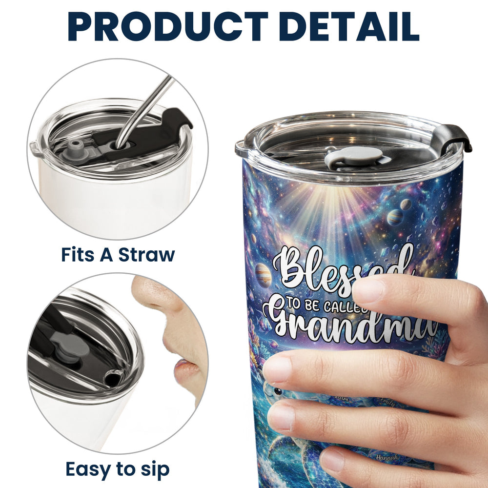 Blessed To Being Called Grandma Turtle With Kids' Names - Personalized Tumbler