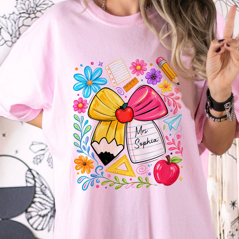 Boho Floral Bow Pencil - Personalized Shirt | Custom Teacher Back To School Graphic Tee
