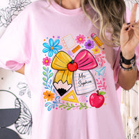Boho Floral Bow Pencil - Personalized Shirt | Custom Teacher Back To School Graphic Tee