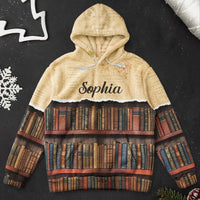 Custom Name Vintage Bookshelf Hoodie - Personalized Book Lover Gift