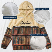 Custom Name Vintage Bookshelf Hoodie - Personalized Book Lover Gift
