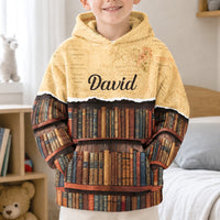Custom Name Vintage Bookshelf Hoodie - Personalized Book Lover Gift