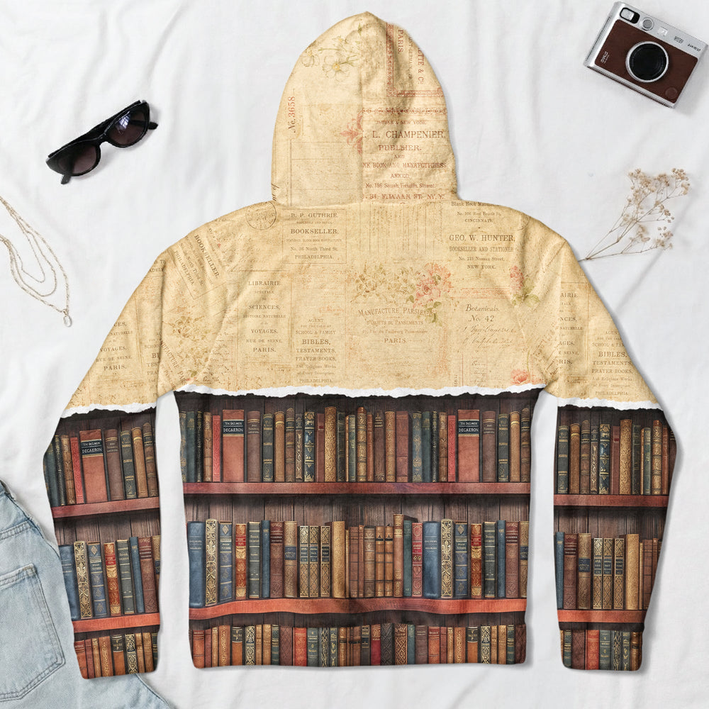 Custom Name Vintage Bookshelf Hoodie - Personalized Book Lover Gift