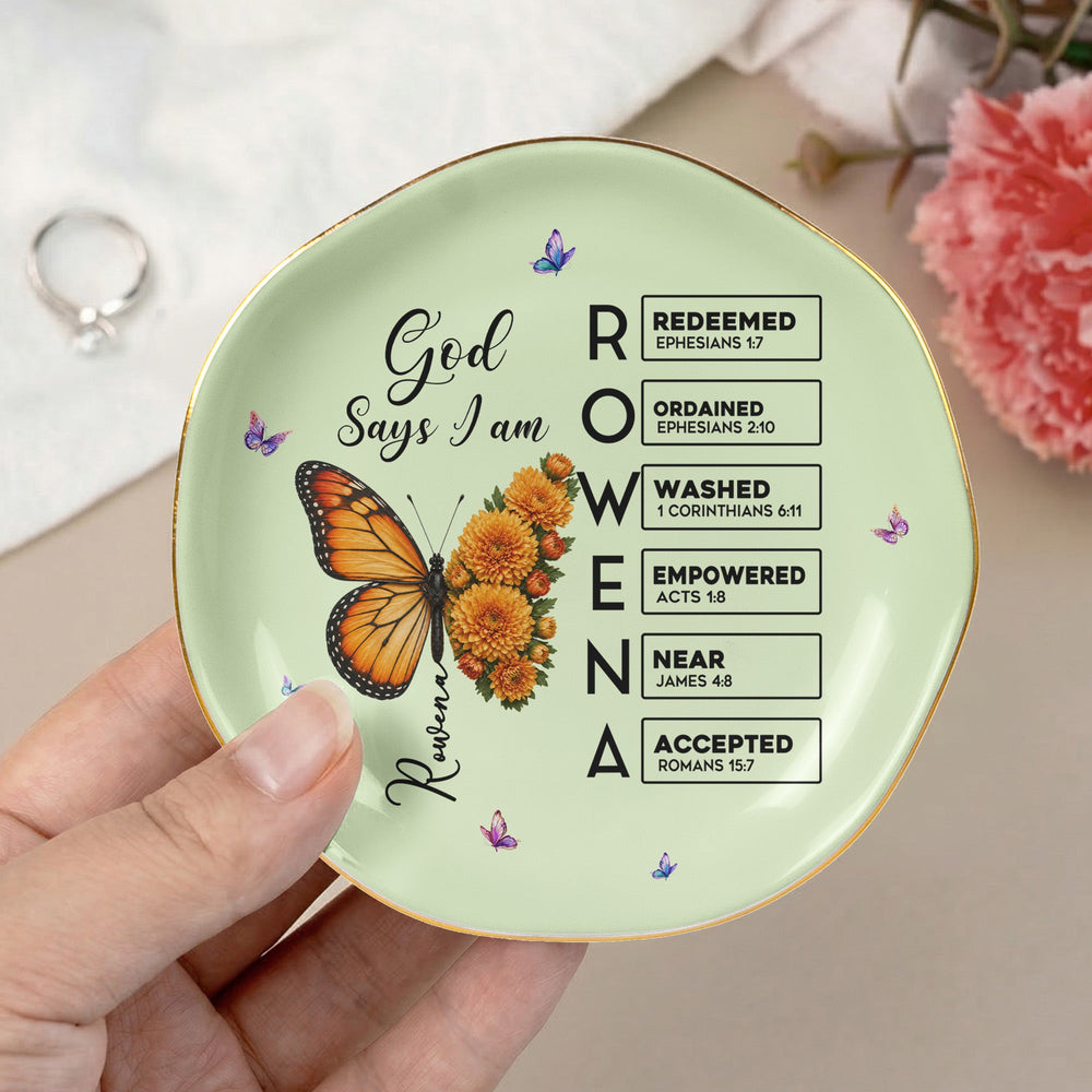 Butterfly Birth Flower Gift For Self, Friend, Daughter - Personalized Jewelry Dish | Cute Floral Gift