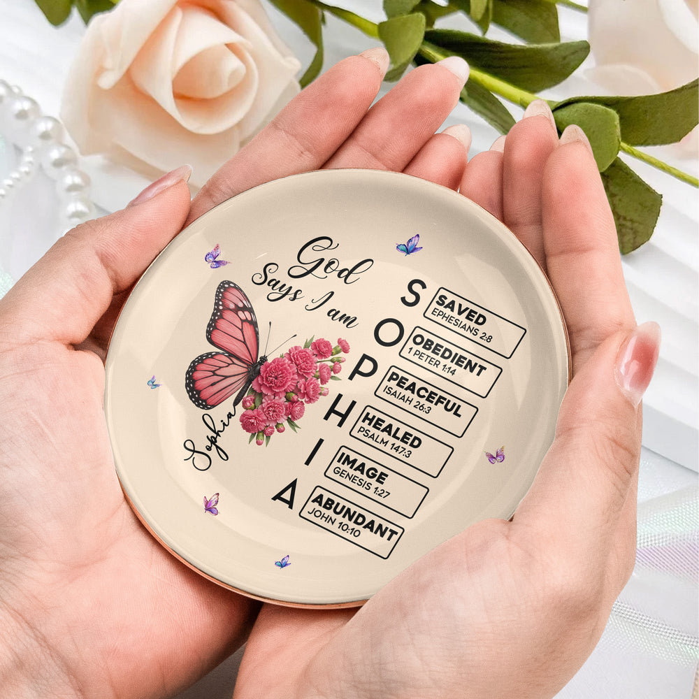 Butterfly Birth Flower Gift For Self, Friend, Daughter - Personalized Jewelry Dish | Cute Floral Gift