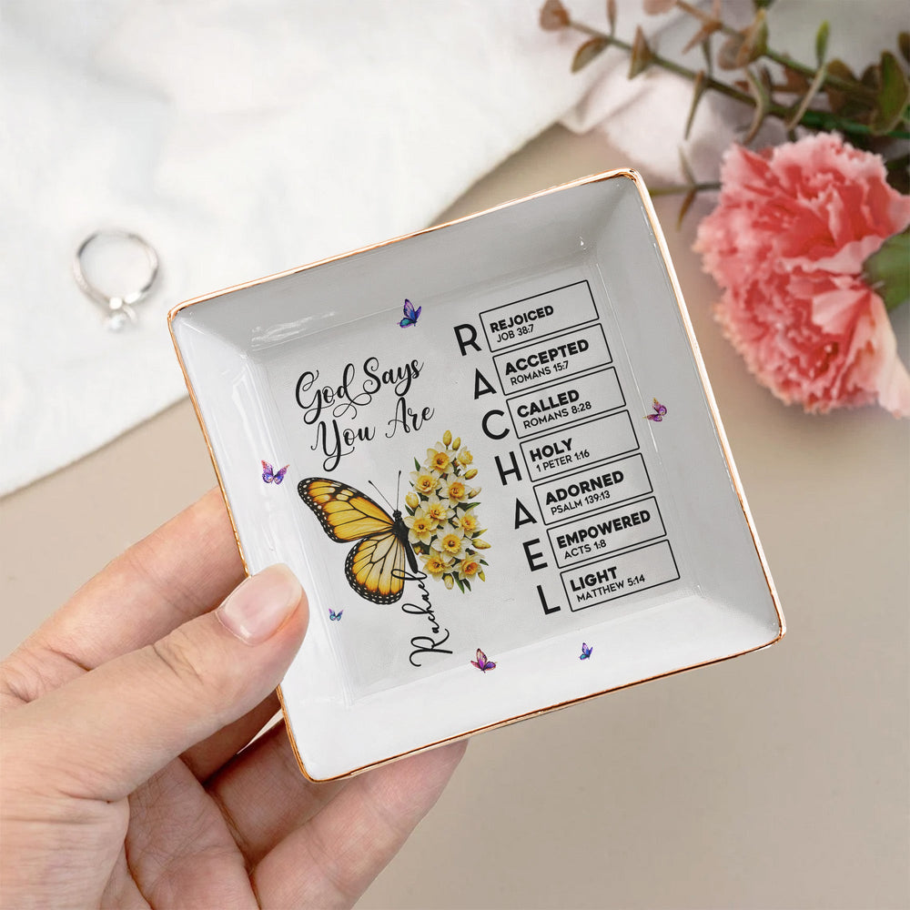 Butterfly Birth Flower Gift For Self, Friend, Daughter - Personalized Jewelry Dish | Cute Floral Gift