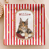 Personalized Cartoon Pet Photo Jewelry Dish – Custom Vintage Dog & Cat Mom Ceramic Ring Tray