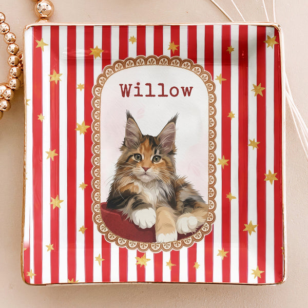 Personalized Cartoon Pet Photo Jewelry Dish – Custom Vintage Dog & Cat Mom Ceramic Ring Tray