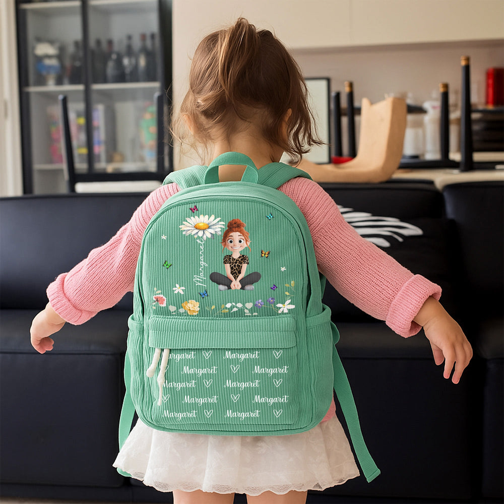 Cartoon Character With Birth Flower - Personalized Backpack