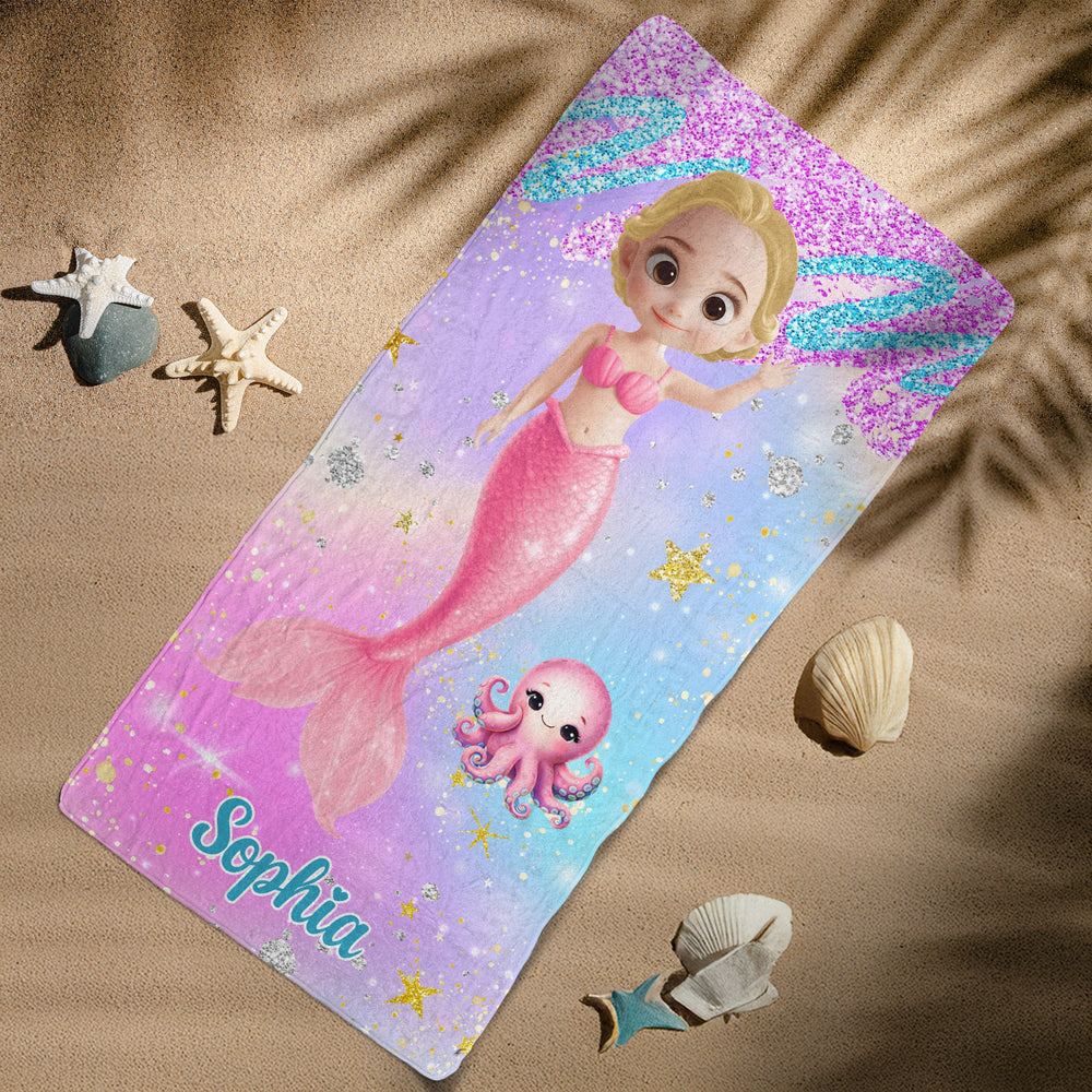 Cartoon Mermaid Princess - Personalized Quick-Dry Beach Towel