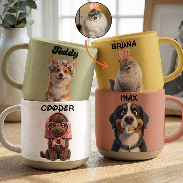 Custom Cartoon Pet Portrait Personalized Pottery Coffee Cup