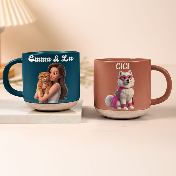 Custom Cartoon Pet Portrait Personalized Pottery Coffee Cup