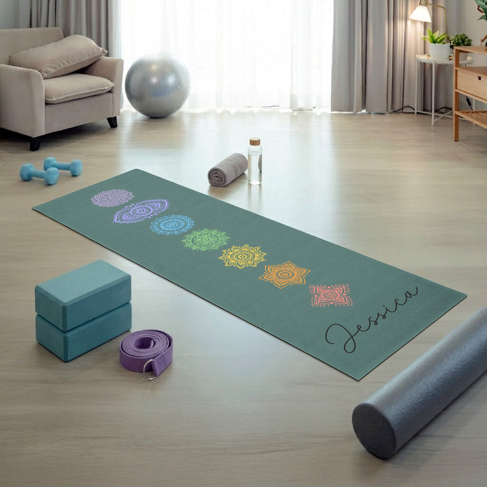 Chakra, Hamsa, Lotus, Moon Phase Custom Name For Yoga Lover - Personalized Yoga Mat