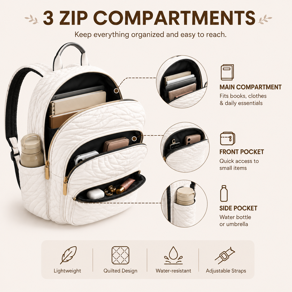Bichon Frise Mountain Quilted Backpack With Three Zippers LD13