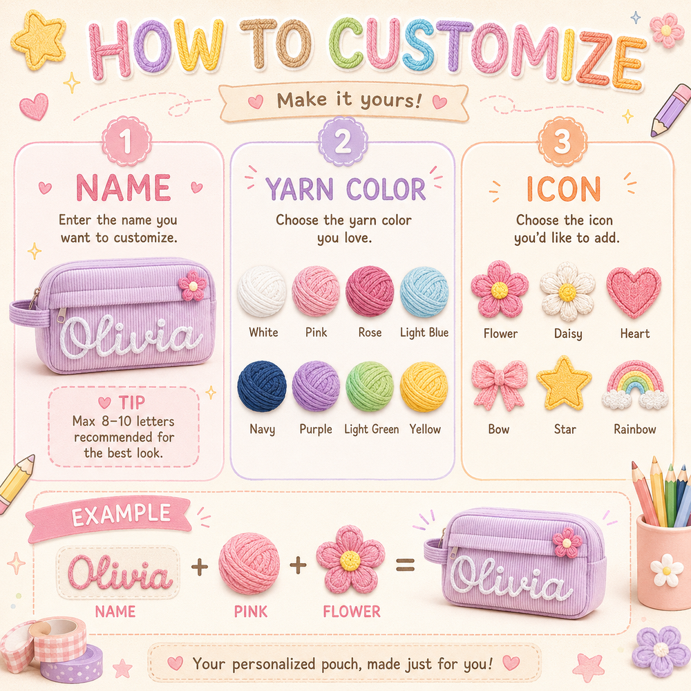 Personalized Name Corduroy Pencil Case LD01