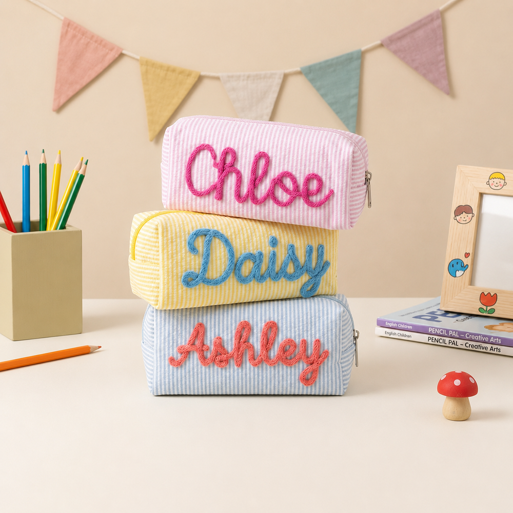 Personalized Seersucker Pencil Case LD01