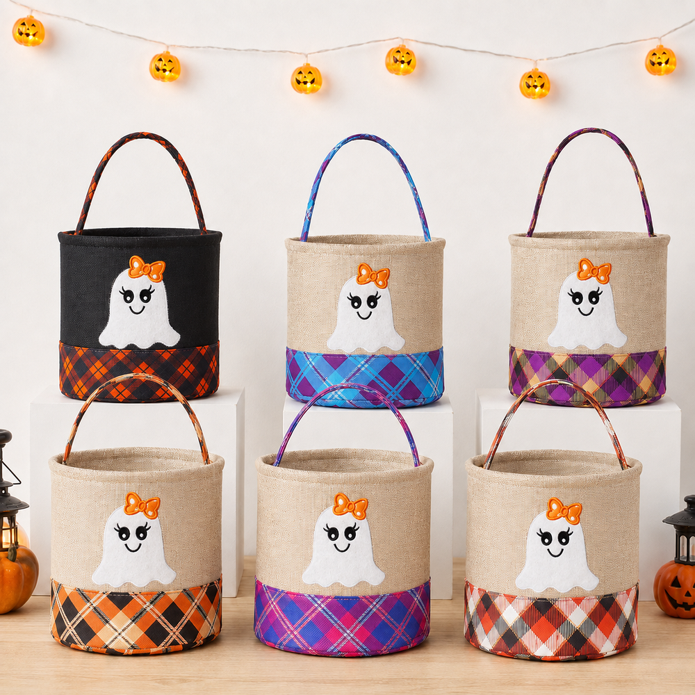 Cute Ghost with Bow Personalized Halloween Canvas Storage Basket LD02