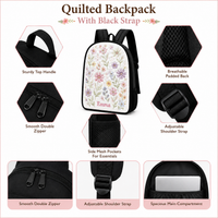 Black Cat & Floral Quilted Backpack With Black Strap TN01