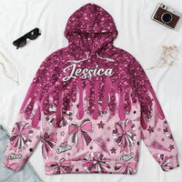 Personalized Cheerleader Hoodie, Custom Name Glitter Drip Cheer Fleece Sweatshirt