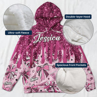Personalized Cheerleader Hoodie, Custom Name Glitter Drip Cheer Fleece Sweatshirt