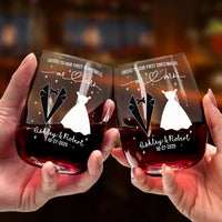 Cheers To Our First Christmas As Mr. And Mrs - Personalized Stemless Wine Glass