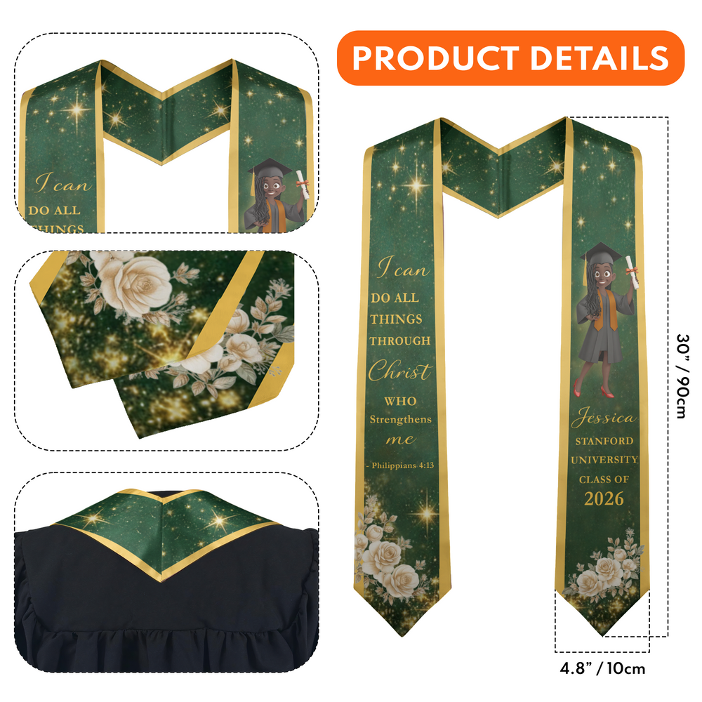 Christian Graduation With Inspiring Scripture - Personalized Graduation Stole