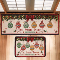Personalized Christmas Family Name Runner Rug, Custom Baubles Xmas Floor Mat & Kitchen Rug