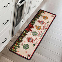 Personalized Christmas Family Name Runner Rug, Custom Baubles Xmas Floor Mat & Kitchen Rug