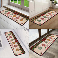 Personalized Christmas Family Name Runner Rug, Custom Baubles Xmas Floor Mat & Kitchen Rug
