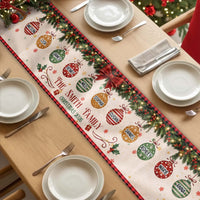 Personalized Christmas Family Table Runner, Custom Name Xmas Baubles Holiday Dining Decor