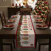 Personalized Christmas Family Table Runner, Custom Name Xmas Baubles Holiday Dining Decor