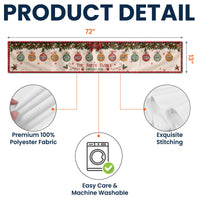 Personalized Christmas Family Table Runner, Custom Name Xmas Baubles Holiday Dining Decor