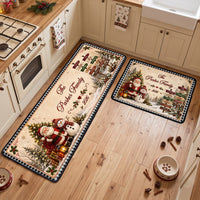 Personalized Christmas Runner Rug, Custom Family Name Santa & Snowman Holiday Floor Mat